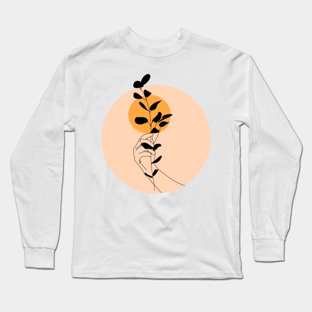 Hands holding leaves - one line art Long Sleeve T-Shirt by zaiynabhw